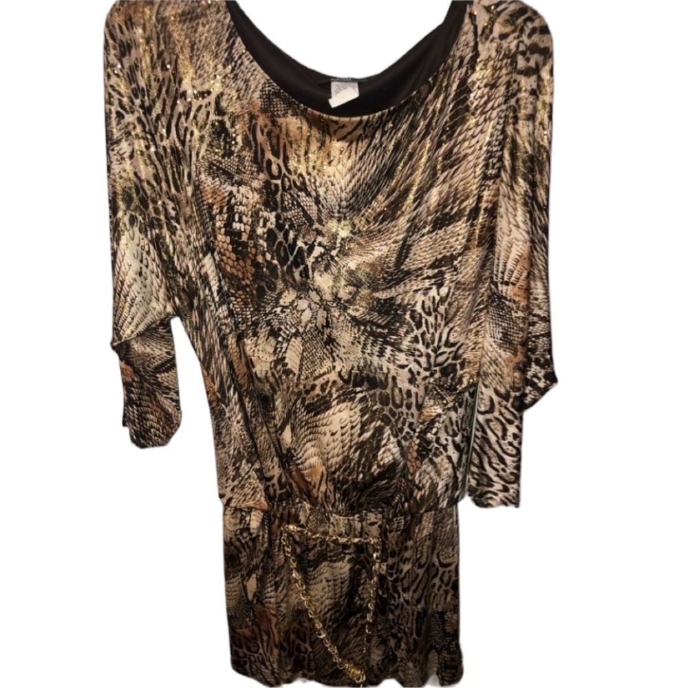 MSK size X-Large gold metalic Reptile printed belted stretch metallic tunic